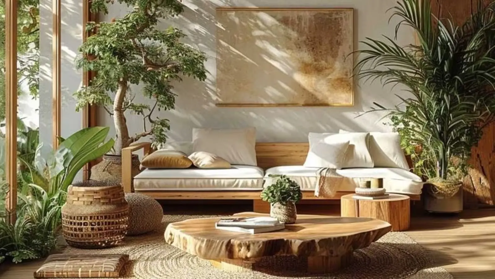 Phòng khách Eco-friendly thể hiện sự thân thiện môi trường qua vật liệu tái chế và cây xanh.