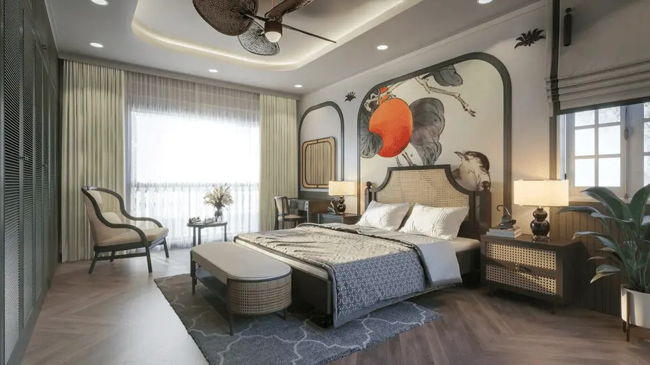 Vật liệu tự nhiên như gỗ, mây, tre, đá và vải linen tạo nên không gian Tropical ấm áp và gần gũi.